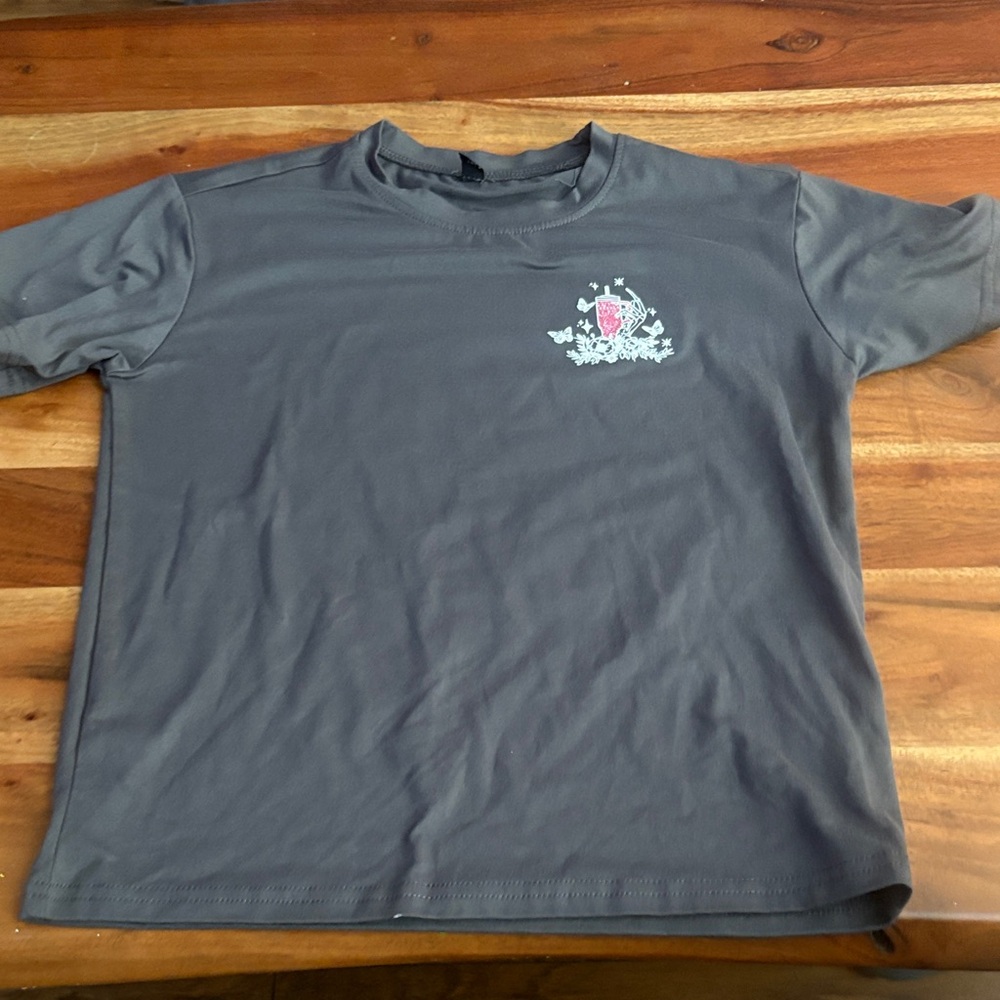 SHEIN Charcoal Tee with Pink Graphic